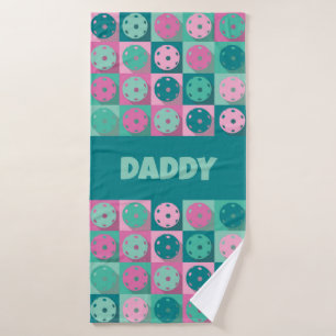 With text Awesome pickleball pink💗 and minty 💚 Bath Towel