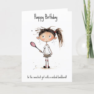 With text, cute tennis star girl  holiday card