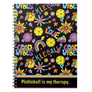 With text, Groovy, retro 90s, black Notebook