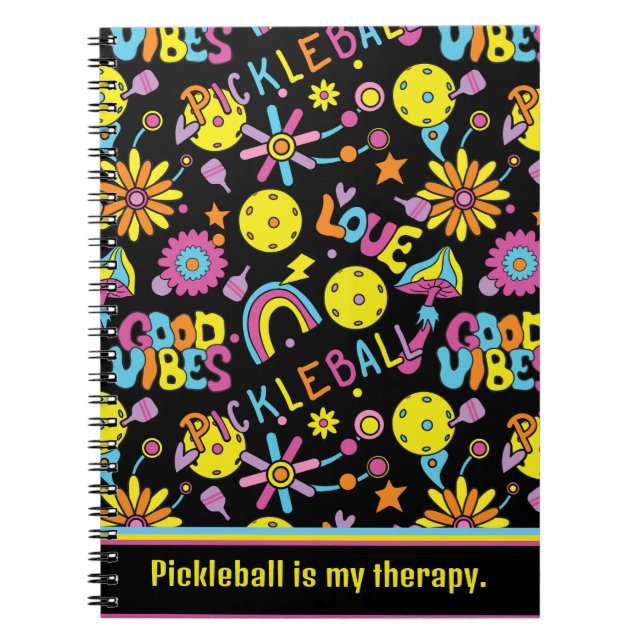 With text, Groovy, retro 90s, black  Notebook (Front)