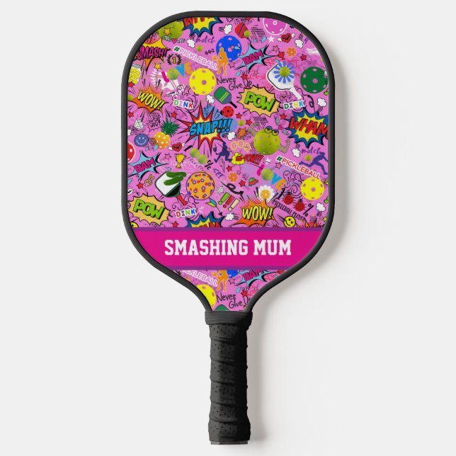 😍 With text mixed pickleball pink Pickleball Paddle (Front)
