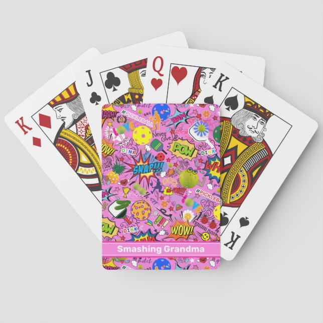 😍With text mixed pickleball pink Playing Cards (Back)