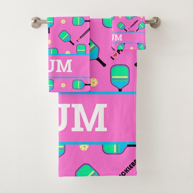 With text pastel I love Pickleball pink Bath Towel (Insitu)