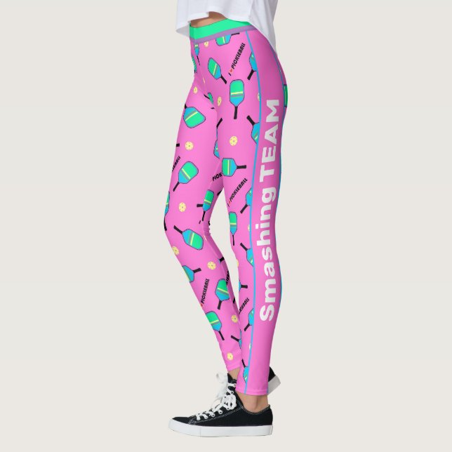 With text pastel I love Pickleball pink  Leggings (Left)