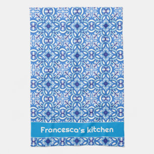 With text 🤍 💙White and blue  Porto Azulejos  Kitchen Towel