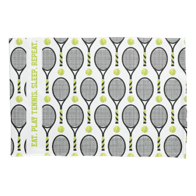 With text🎾Black and green tennis🎾 white Pillowcase (Front)