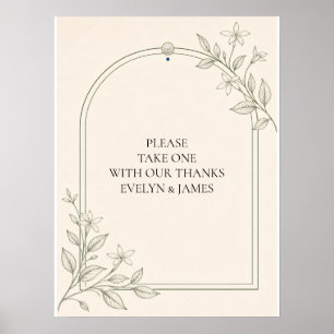 With Thanks Olive Botanical Wedding Favour Sign