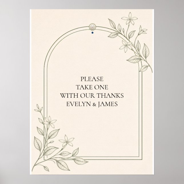 With Thanks Olive Botanical Wedding Favour Sign (Front)