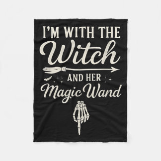 With The Witch And Magic Wand - Funny Halloween Fleece Blanket