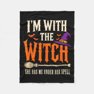 With The Witch Funny Halloween Couple Witchy Fleece Blanket
