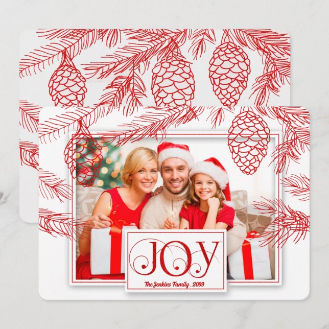 With with Red Pines Christmas Joy Photo Holiday Card (Front/Back)