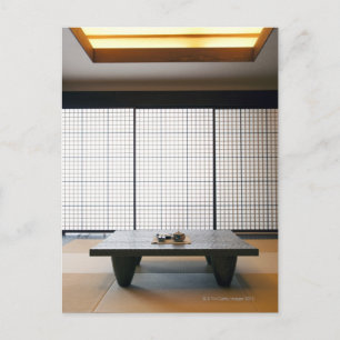 with wooden table and modern style tatami : postcard
