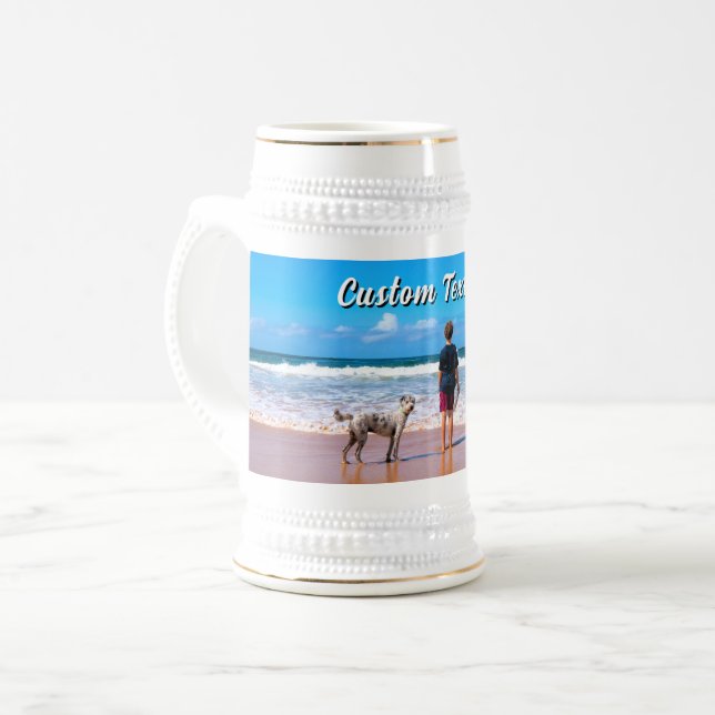 With Your Pet Photo Beer Stein Gift Custom Text (Front Left)