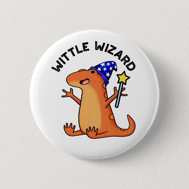 Wittle Wizard Funny Lizard Pun  2 Inch Round Button (Front)