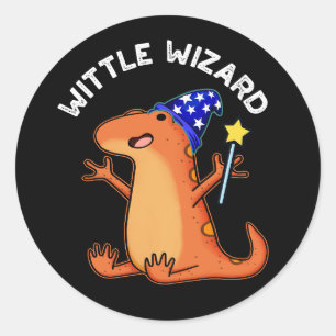 Wittle Wizard Funny Lizard Puns Dark BG Classic Round Sticker