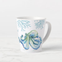 Witty Blue Watercolor Octopus Coastal