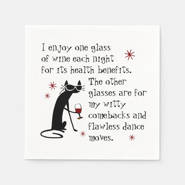 Witty Comebacks Wine Quote Black Cat Napkin (Front)