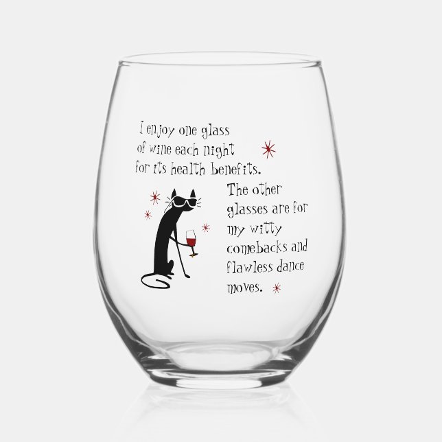 Witty Comebacks Wine Quote Black Cat Stemless Wine Glass (Front)
