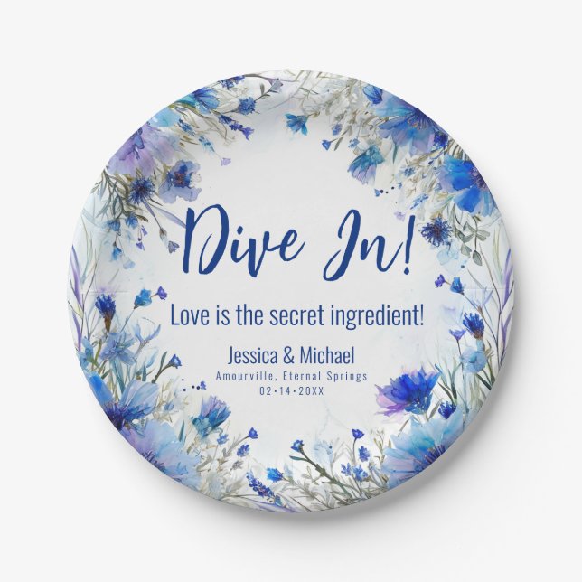 💍 Witty Cornflowers and Lavender Elegance  Paper Plate (Front)