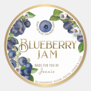 Witty Logo Design Elegant Blueberry Jam Preserves Classic Round Sticker
