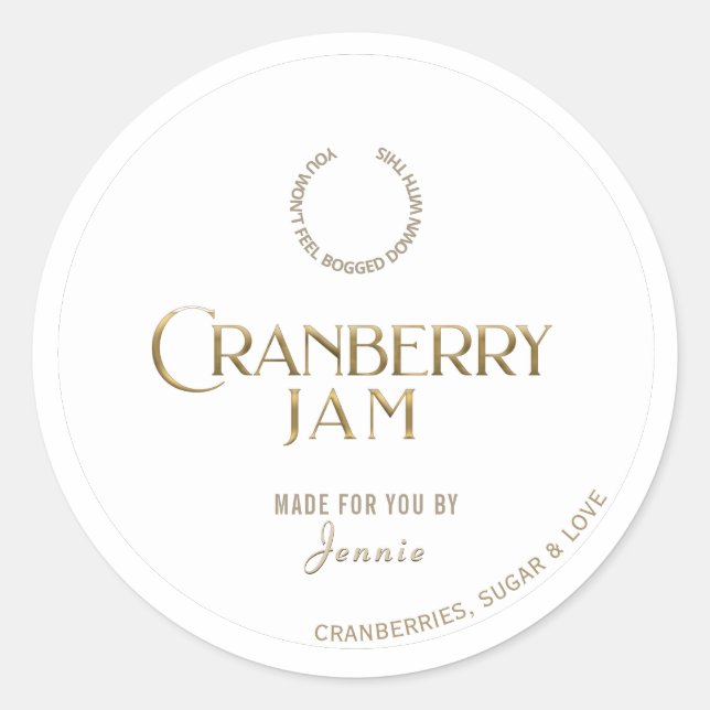 Witty Logo Design Elegant Cranberry Jam Preserves  Classic Round Sticker (Front)