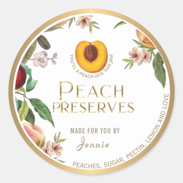Witty Logo Design Elegant Peach Preserve Étiquette (Devant)
