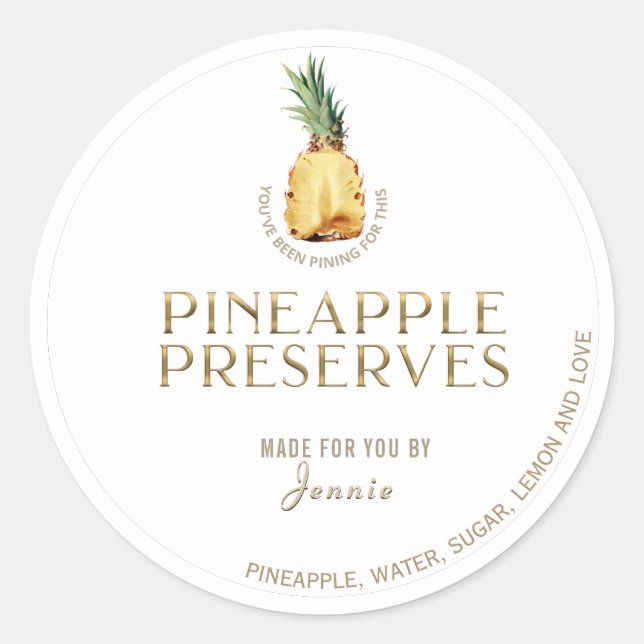 Witty Logo Design Elegant Pineapple Preserves  Classic Round Sticker (Front)