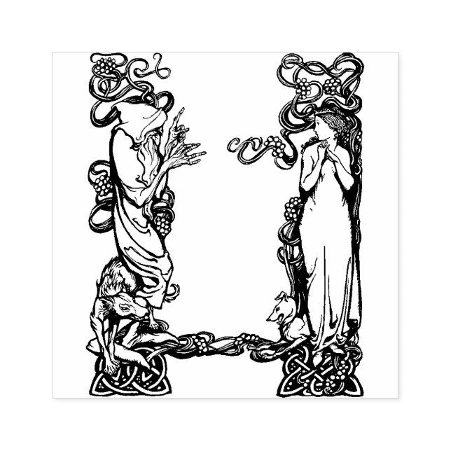 Wizard and Princess Vintage Art Rubber Stamp  (Imprint)