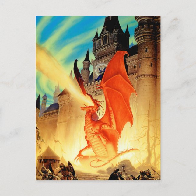 Wizard and the Fire Dragon Postcard | Fantasy Art (Front)