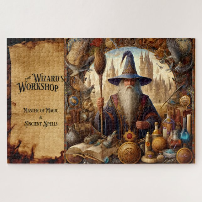 Wizard Art Print Fantasy Sorcery Magical Artifacts Jigsaw Puzzle (Horizontal)