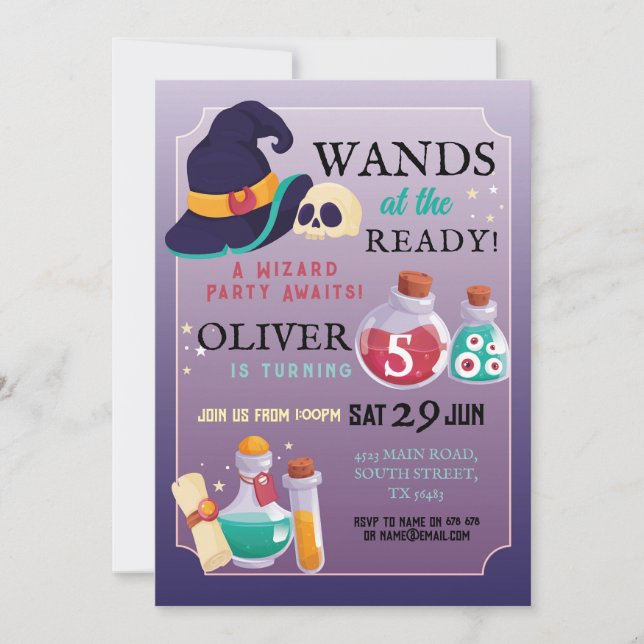 Wizard Birthday Party Wands At The Ready  Invitation (Front)