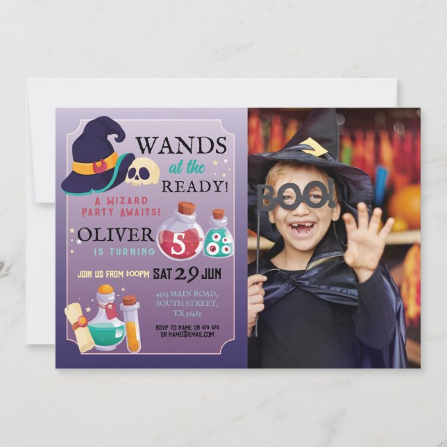Wizard Birthday Party Wands Halloween Photo  Invitation (Front)