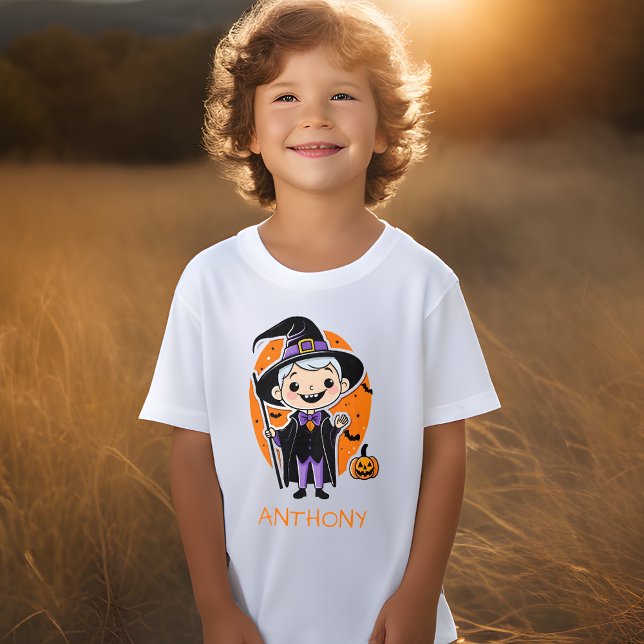 Wizard Boy with Name Personalized Halloween Tshirt (🧙‍♂️ Magic in Style: Wizard Boy Personalized Halloween Tee! 🎃)