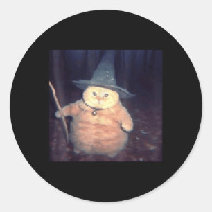 Wizard Cat Halloween Cat Meme _1  Classic Round Sticker