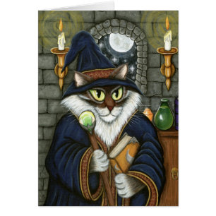 Wizard Cat Merlin Magician Magic Fantasy Art Card