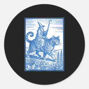 Wizard cat rider funny cute meme classic round sticker