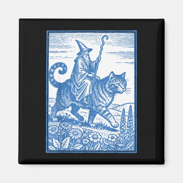 Wizard cat rider funny cute meme  magnet (Front)