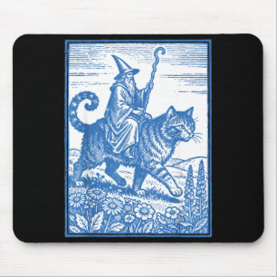 Wizard cat rider funny cute meme mouse pad