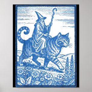 Wizard cat rider funny cute meme  poster