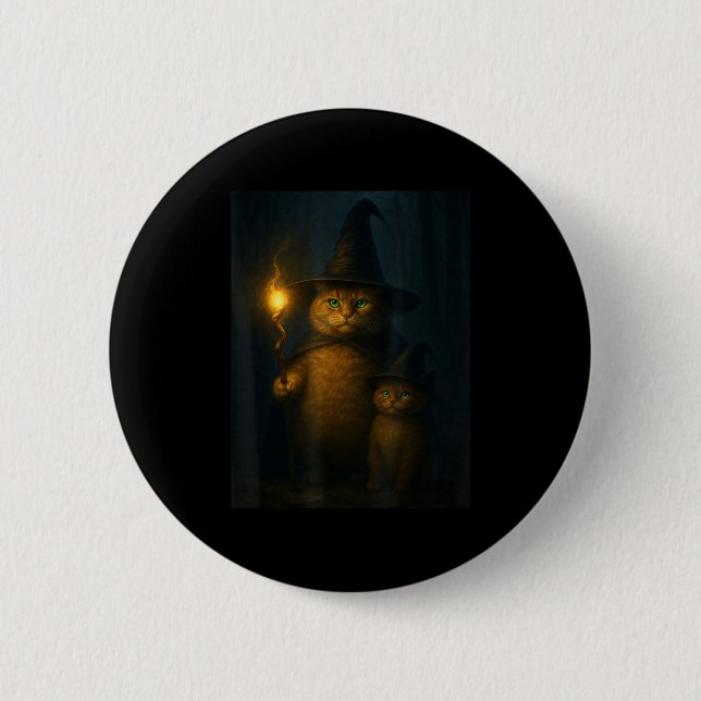 Wizard Cat Weird Funny Halloween Cat Meme  2 Inch Round Button (Front)