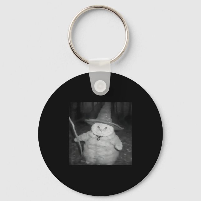 Wizard Cat Weird Funny Halloween Cat Meme  Keychain (Front)