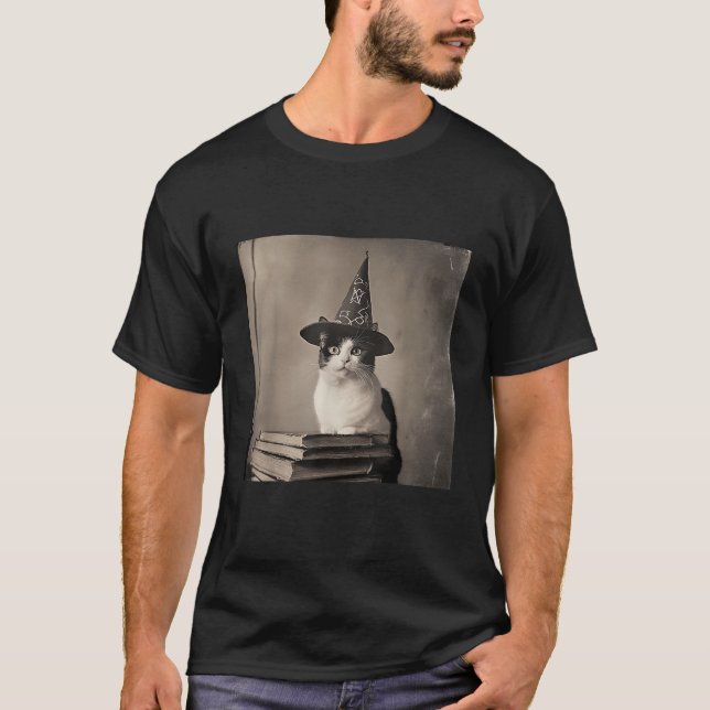 Wizard Cat Weird Funny Halloween Cat Meme  T-Shirt (Front)
