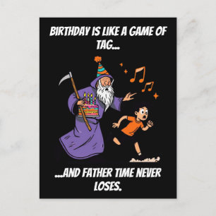 Wizard Chases Kid Funny Birthday Tag Gag Postcard