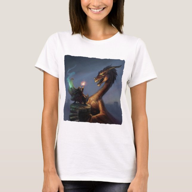 Wizard Defence - Dragon & wizard T-Shirt (Front)
