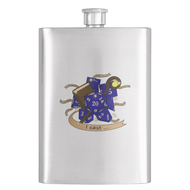 Wizard Dice Design Hip Flask (Front)