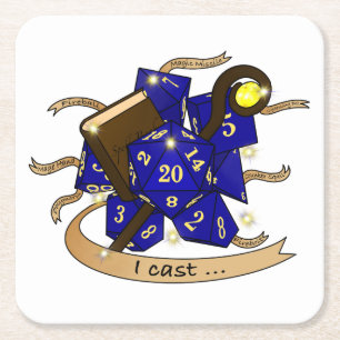 Wizard Dice Design Square Paper Coaster