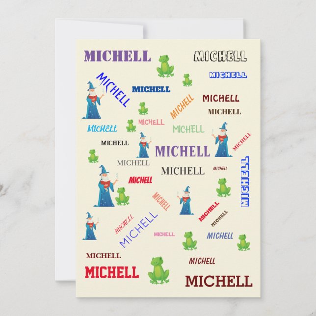 Wizard Frog Fairy Tale Word Cloud Name Collage Invitation (Front)