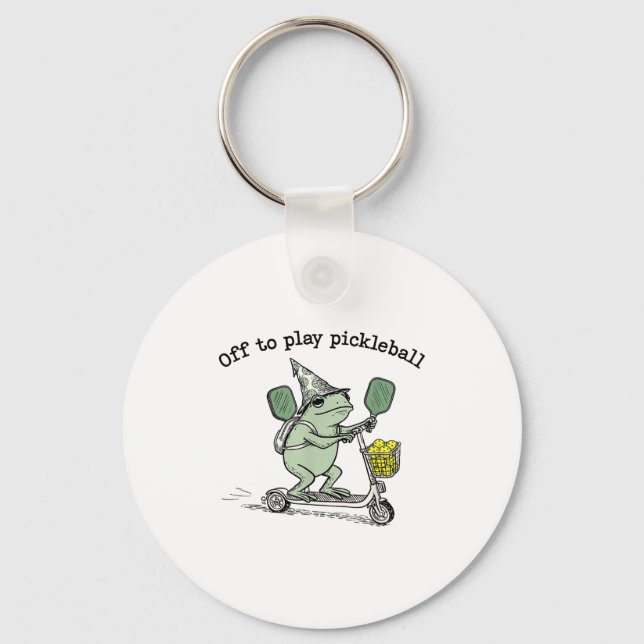 Wizard Frog Hold Racket Scooter Ride Off To Play P Keychain (Front)