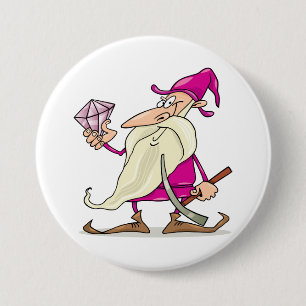 Wizard Gnome with Large Diamond Gemstone 3 Inch Round Button