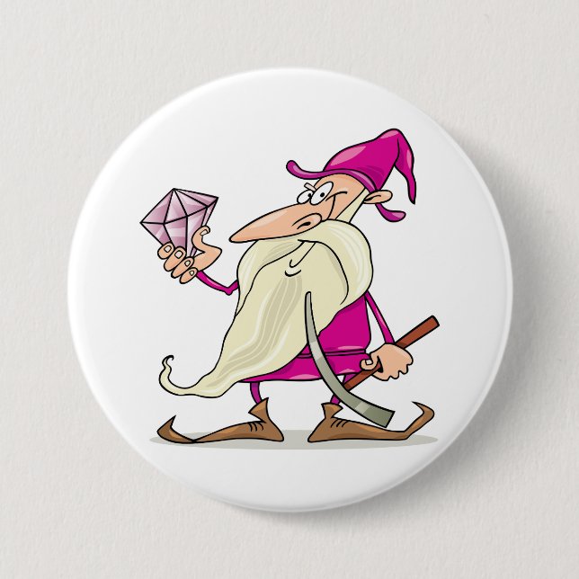 Wizard Gnome with Large Diamond Gemstone 3 Inch Round Button (Front)